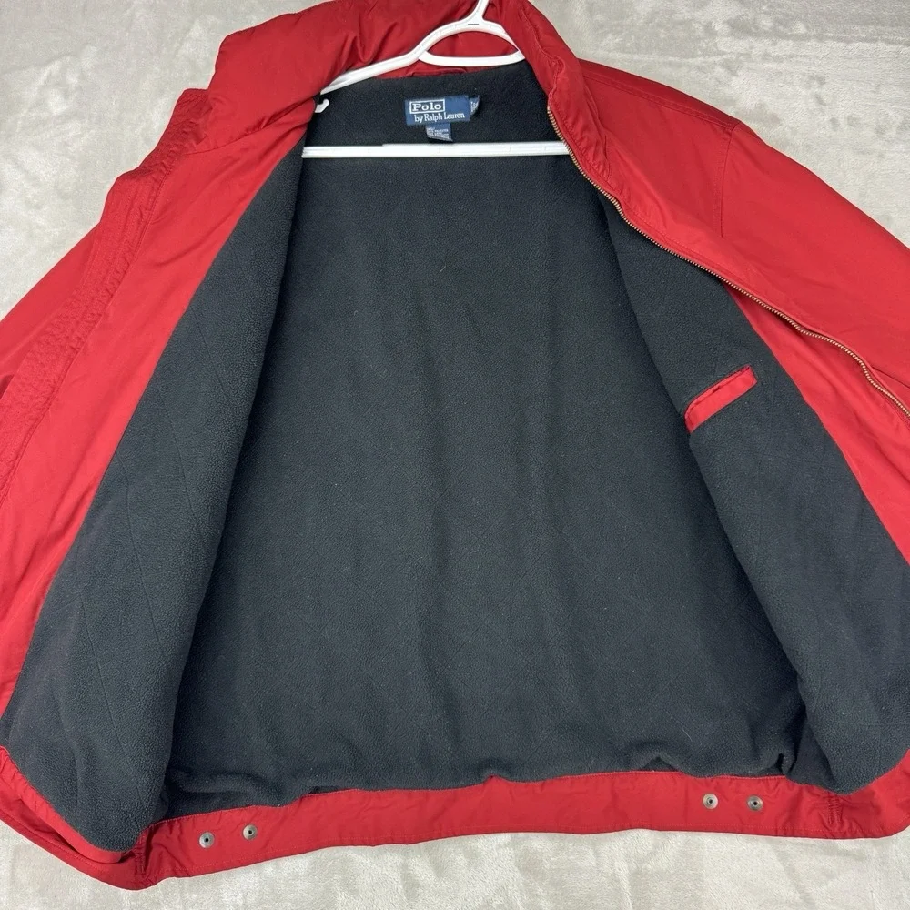 Polo Ralph Lauren Red Fleece Lined Winter Jacket XL Heavy Bomber Preppy Y2K Hood - Picture 7 of 9
